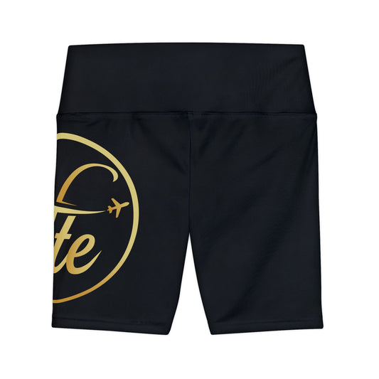 FTE Black Chic Women's Workout Shorts for Athletes, Stylish Fitness Gear, Yoga, Running, Gym, Travel Wear, Fitness Fashion