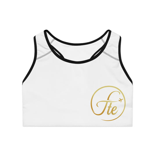 Elegant Travel-Themed Sports Bra with Gold Logo