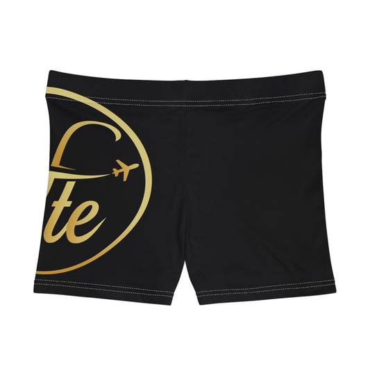 FTE Black Chic Women's AOP Shorts with Stylish Golden Print, Summer Fashion, Pool Party Wear, Vacation Essential, Activewear, Trendy Loungewear