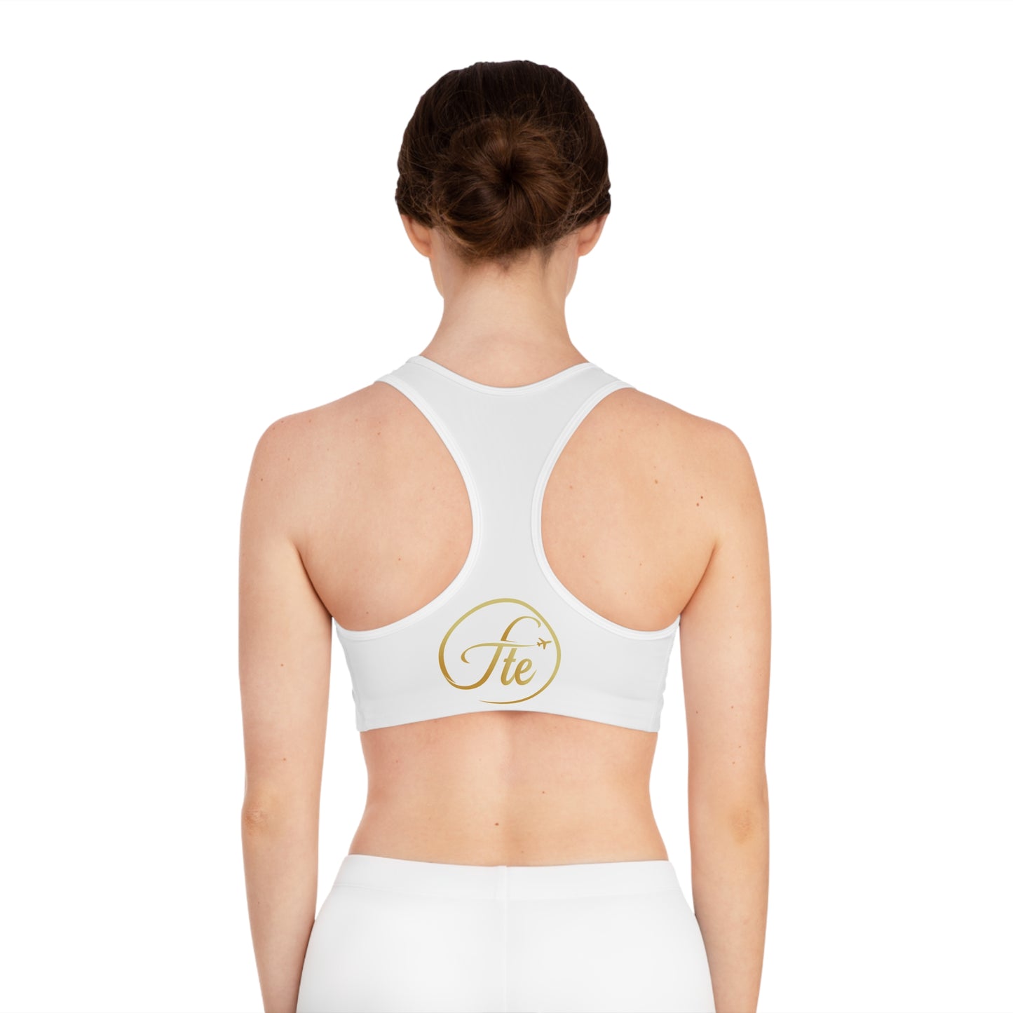 Elegant Travel-Themed Sports Bra with Gold Logo