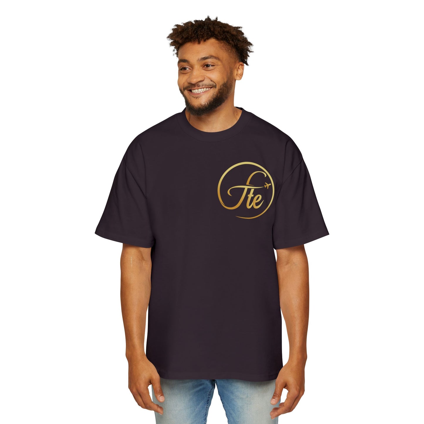 FTE Men's Heavy Oversized Tee - Stylish Travel-Inspired Shirt with Airplane Design