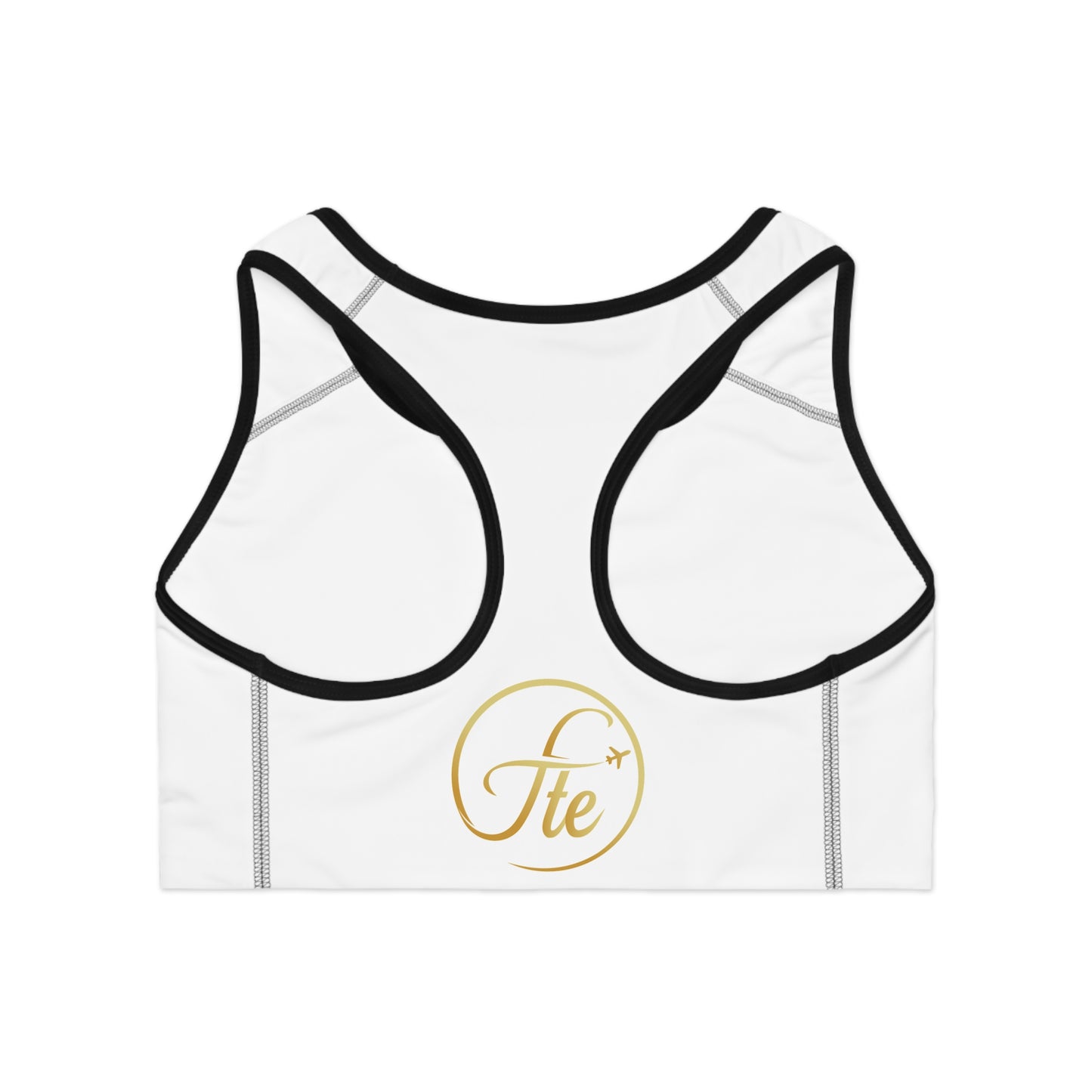 Elegant Travel-Themed Sports Bra with Gold Logo
