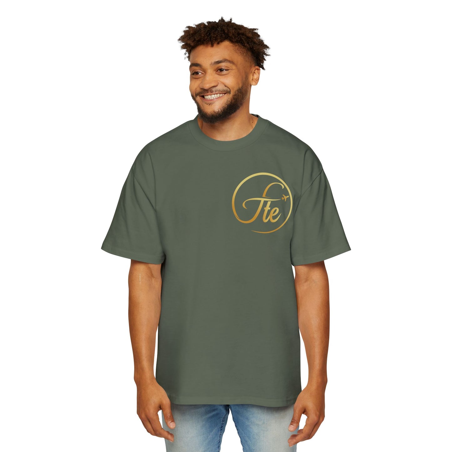 FTE Men's Heavy Oversized Tee - Stylish Travel-Inspired Shirt with Airplane Design