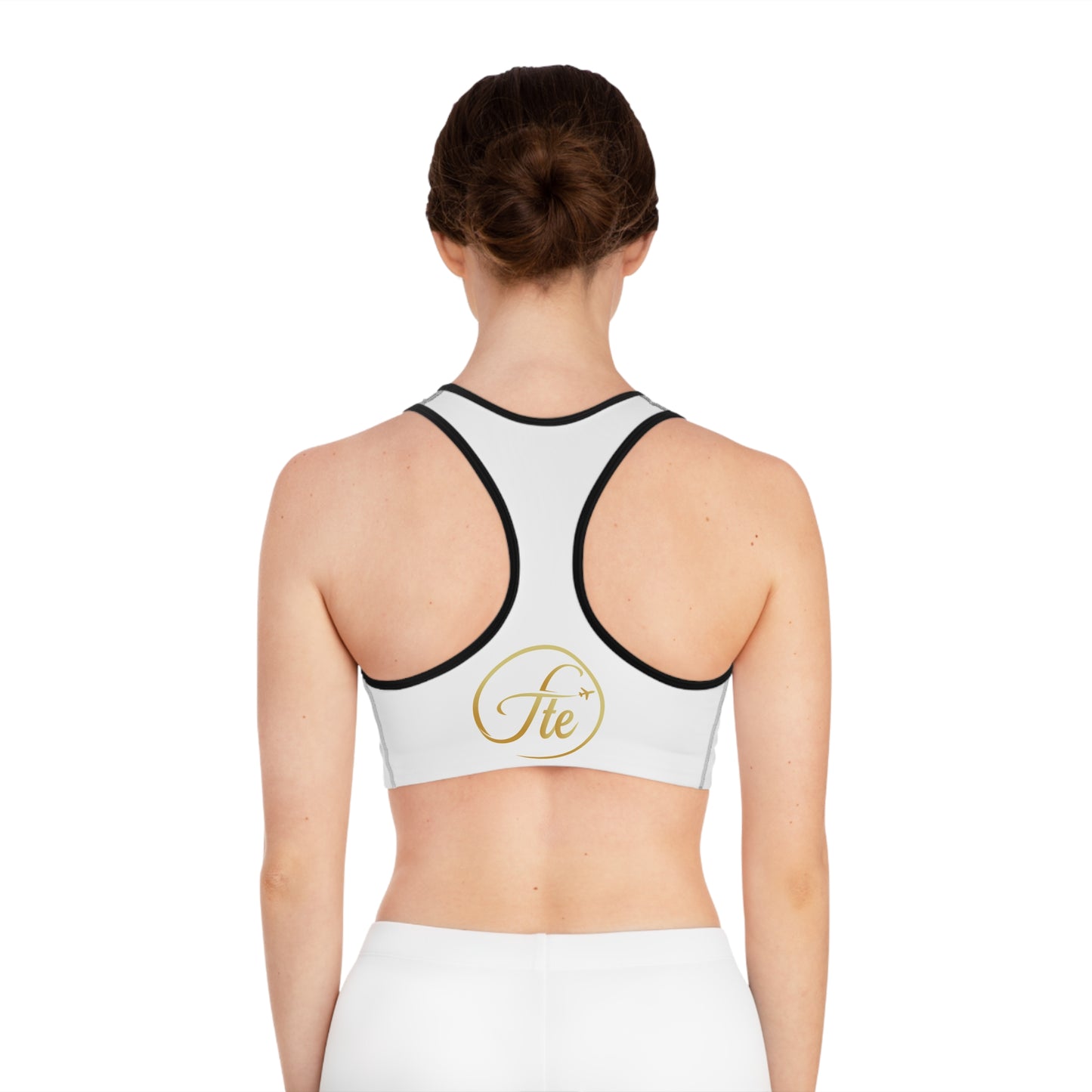 Elegant Travel-Themed Sports Bra with Gold Logo