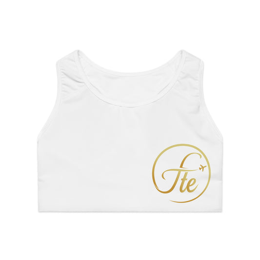 Elegant Travel-Themed Sports Bra with Gold Logo