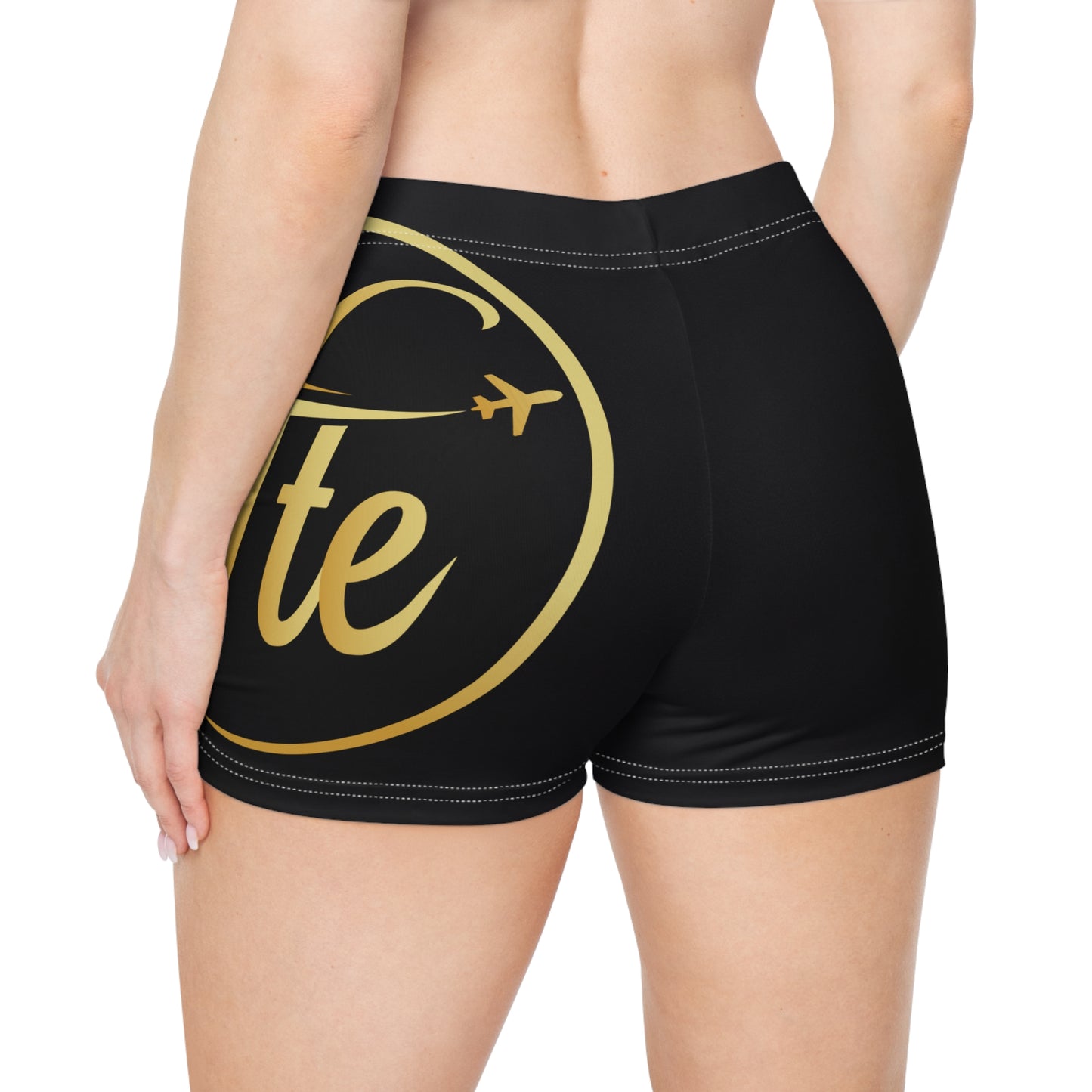 FTE Black Chic Women's AOP Shorts with Stylish Golden Print, Summer Fashion, Pool Party Wear, Vacation Essential, Activewear, Trendy Loungewear