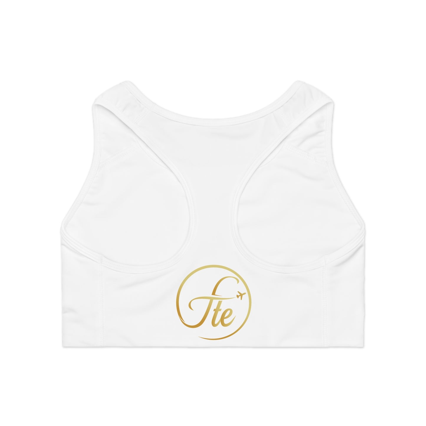 Elegant Travel-Themed Sports Bra with Gold Logo